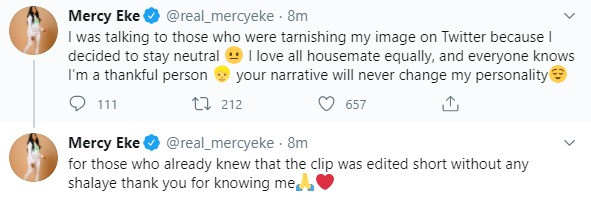 Mercy Eke explains herself after she insinuated that people who watch Big Brother Naija are jobless