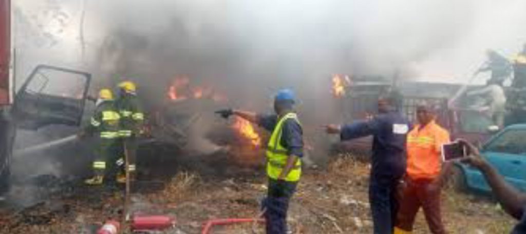 BREAKING: Fire guts 10 cars, trailer in LASTMA’s office