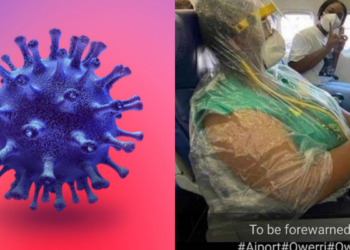 Igbo woman causes a stir with her 'premium Coronavirus prevention outfit' at Owerri airport