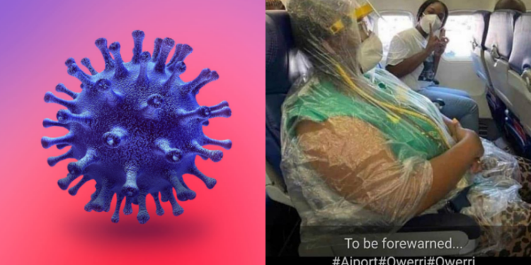 Igbo woman causes a stir with her 'premium Coronavirus prevention outfit' at Owerri airport
