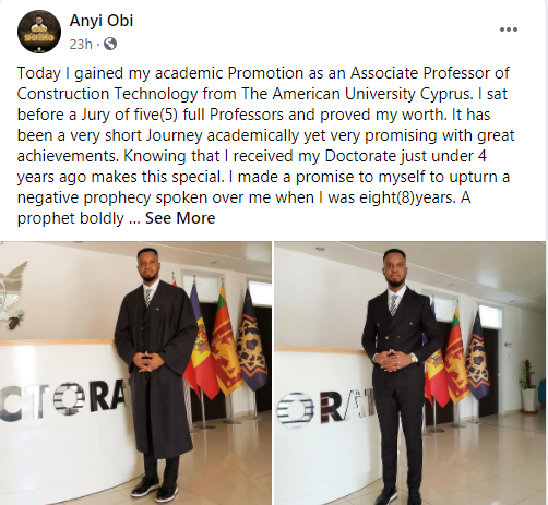 Nigerian man shares story after he became an Associate Professor in a Cyprus Versity