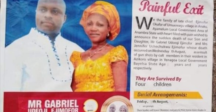 Rampaging suspected cultists kill husband and pregnant wife in Bayelsa church