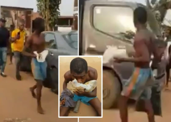 Viral Video: The moment a suspected Ritualist was forced to eat stolen faeces in Delta