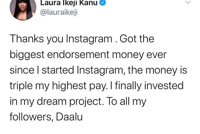 Laura Ikeji bags biggest endorsement money on Instagram