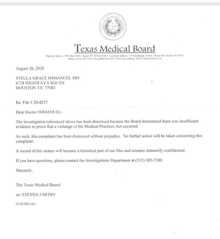 Stella Immanuel celebrates clearance by Texas Medical Board