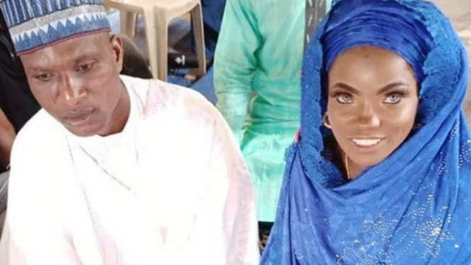 Blue-eyed lady allegedly abandoned by husband remarries him (Photos)