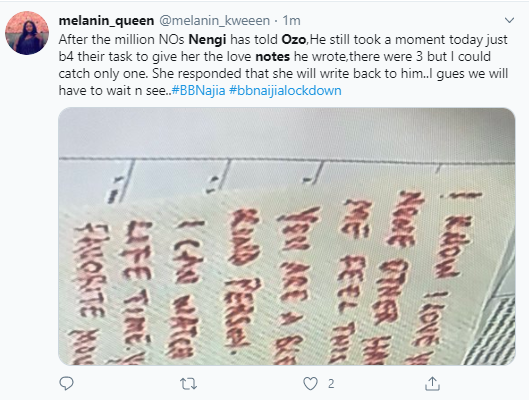 See the three love notes Ozo wrote to Nengi that has Nigerians talking