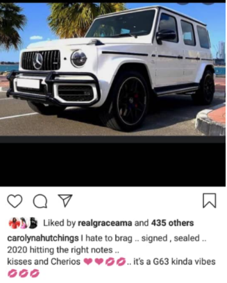 Actress, Caroline Hutchings buys a brand new Mercedes G63 (Photos)