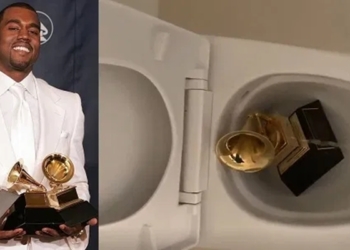 Kanye West pees on his Grammy, rants about record labels and ‘slave contracts’. (video)
