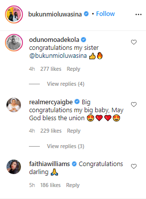 Nigerian celebrities react to actress, Bukunmi Oluwasina’s secret wedding
