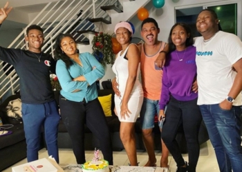 Omotola Jalade-Ekeinde and her family celebrate as her eldest child returns home after completing her Masters Degree (photos)