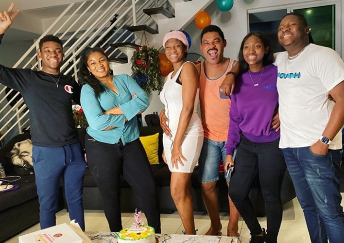 Omotola Jalade-Ekeinde and her family celebrate as her eldest child returns home after completing her Masters Degree (photos)