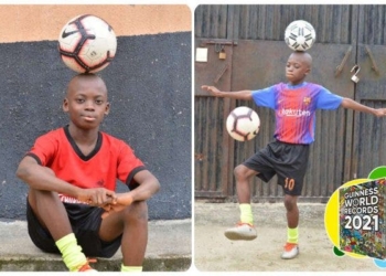 12-year-old Nigerian smashes football free-styling record