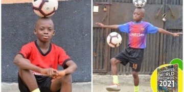 12-year-old Nigerian smashes football free-styling record