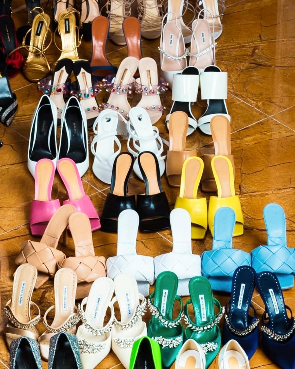 Billionaire blogger, Linda Ikeji gifts self 85 pairs of designer shoes to celebrate 40th birthday (Photos)