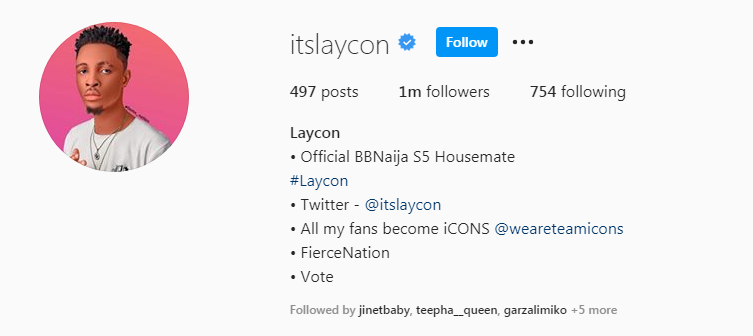 Laycon makes history; becomes first ever BBNaija housemate to get 1m followers while still in the house