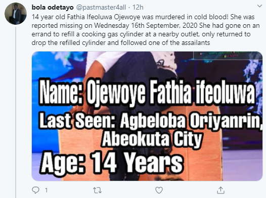 Missing 14 year-old girl is allegedly found raped and murdered in Ogun State