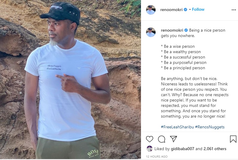 Being a nice person gets you nowhere, Reno Omokri says