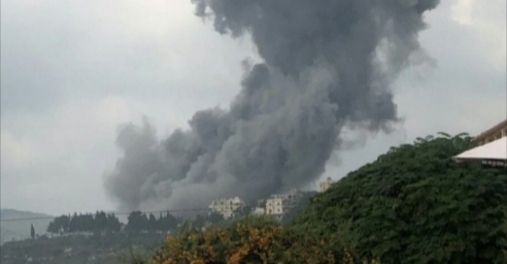 Explosion erupts in Hezbollah arms depot, Ein Qana village, Lebanon