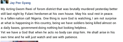 Suspected Fulani herdsmen kill traditional ruler in Plateau