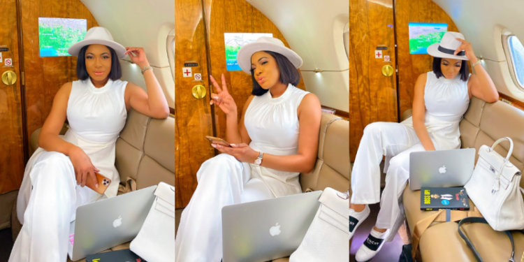 Alleged Regina Daniels' nightmare, Chika Ike gives us boss vibes in private jet