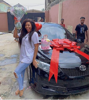 Jubilation as Nkechi Blessing 'blesses' her sister with a brand new car