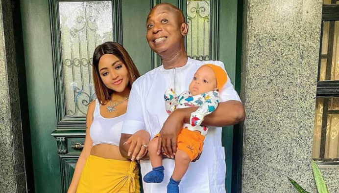 Actress Regina Daniels poses with hubby, Ned and son in stunning photos