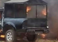 Nigeria police van burnt