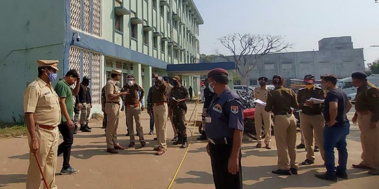 Police officials investigate after the fire broke at Government District general hospital at Bhandara ,near 70km from Nagpur, India, Saturday, Jan. 9, 2021.A fire broke out in the intensive care unit of a government-run hospital in western India early Saturday, killing 10 infants, police and news reports said.(AP Photo/Str)