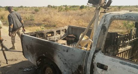PHOTOS: Troops repel attack, destroy Boko Haram gun trucks on Borno
