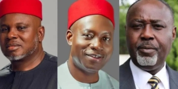 Photo collage of major combatants Nicholas Ukachukwu of APC, Chukwuma Soludo Of APGA and George Moghalu of LP