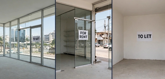 Shops and office buildings in a Nigerian commercial district