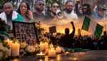Nigerian celebrities and protesters at a #EndSARS memorial at Lekki Toll Gate
