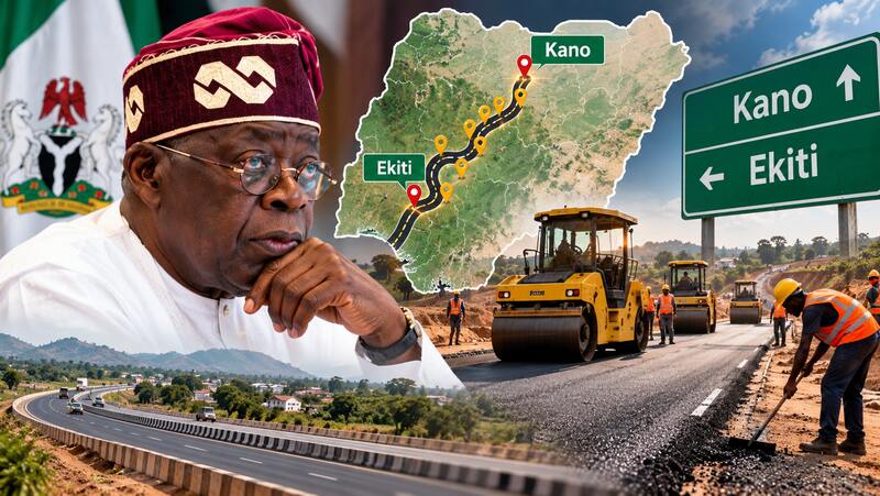 Nigerian road construction projects approved under President Tinubu's ₦631.3 billion federal infrastructure plan, covering Ekiti, Kano and other states.
