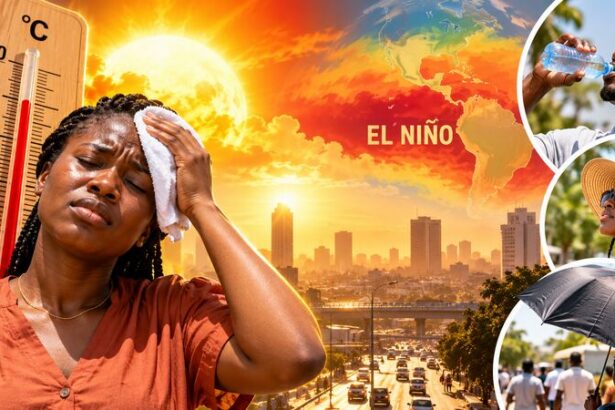 People seeking shade during hot weather as an article explains El Niño, heatwave risks and safety tips.