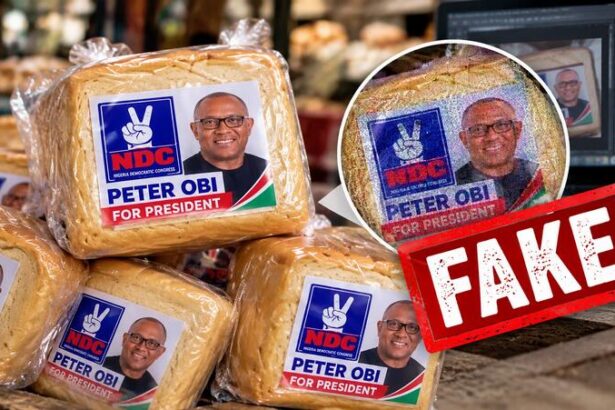 Comparison of the original campaign bread image bearing Bola Tinubu's photograph and the altered version showing Peter Obi