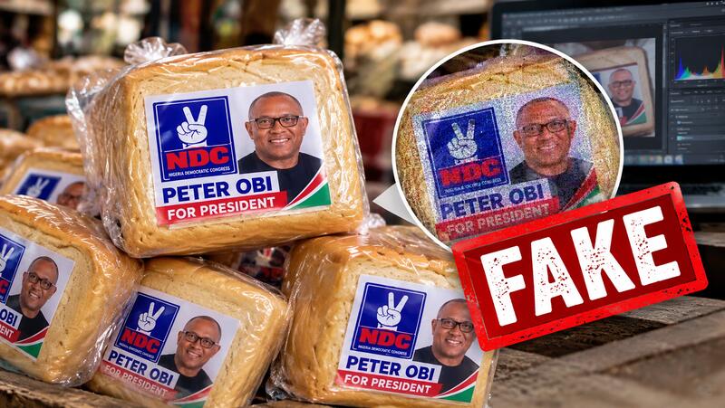 Comparison of the original campaign bread image bearing Bola Tinubu's photograph and the altered version showing Peter Obi