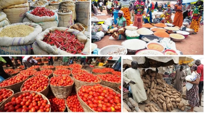 Nigerian shopper buying food staples at a market amid rising food prices and household budget pressures