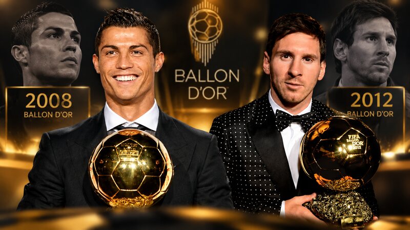 Cristiano Ronaldo during his 2007–08 Manchester United season alongside Lionel Messi during his record-breaking 2012 year