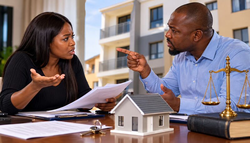 Nigerian tenant discussing a rent dispute with a landlord