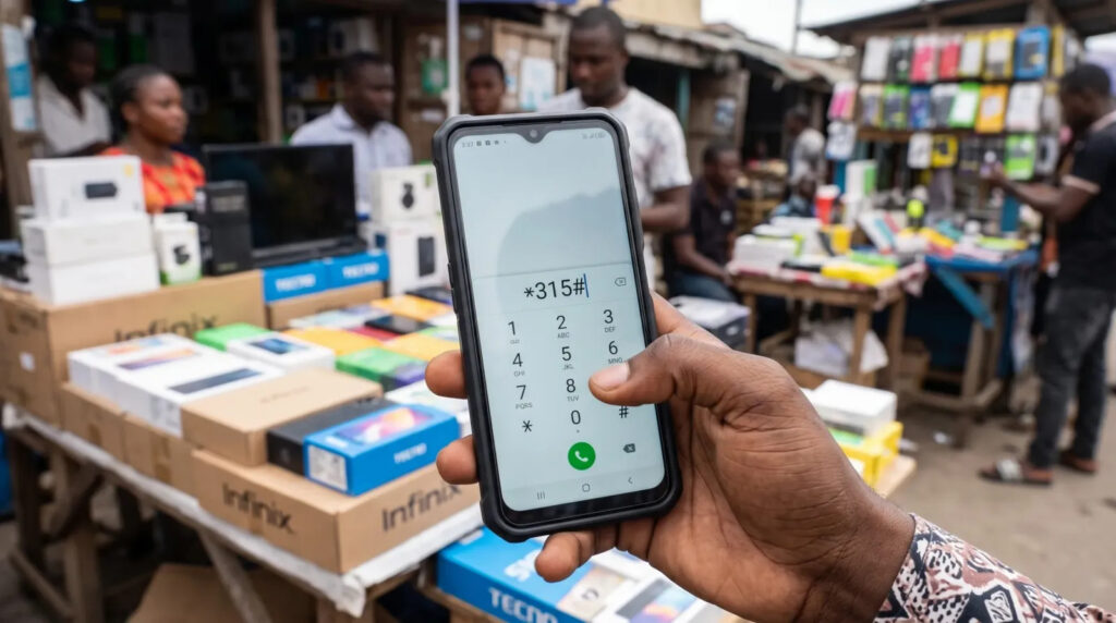 Smartphone displaying a mobile dialler for checking NCC device approval in Nigeria