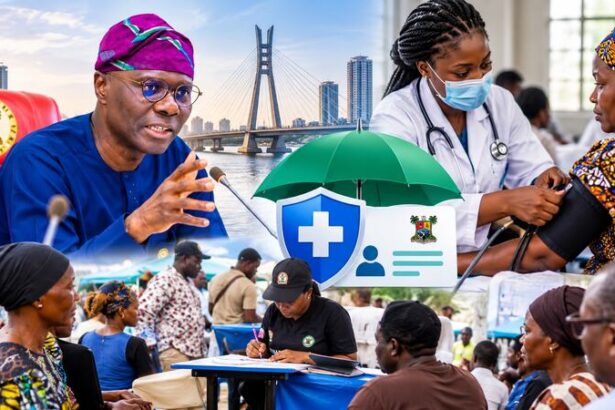 Nigerian family speaking with a healthcare professional about health insurance coverage in Lagos