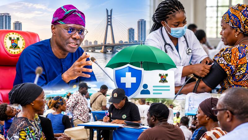 Nigerian family speaking with a healthcare professional about health insurance coverage in Lagos