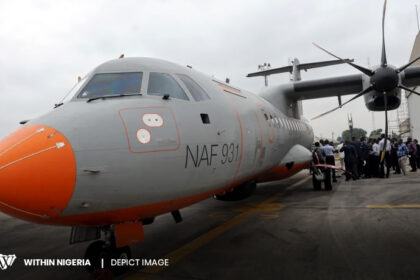 Nigerian Airforce ATR 42-500 Maritime Patrol Aircraft displayed at the airforce base in Lagos