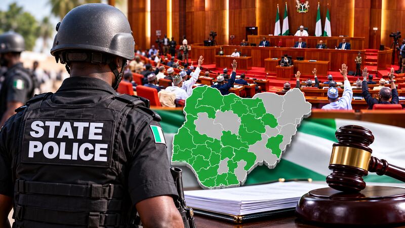 Nigerian police officers illustrating the proposed state police constitutional amendment