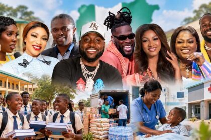 Nigerian entertainers Davido, Burna Boy, Tiwa Savage and Tonto Dikeh featured in a report on celebrity donations, scholarships and community projects