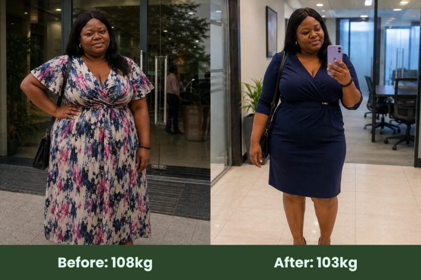 Image showing a HueBeautyGlam client who lost 5kg with Tizaro injection