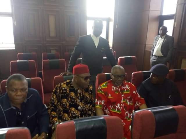 Senator Enyinnaya Abaribe appears in court holding a book called ?Dirty politics? 