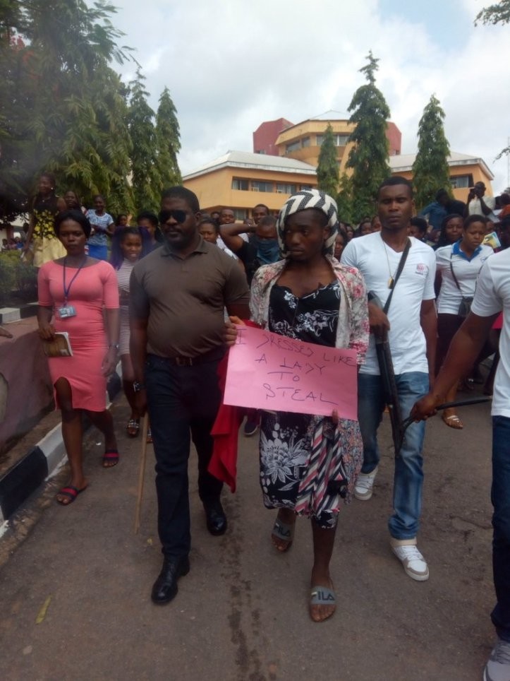 Oko Polytechnic male student who disguised as a female to rob in female hostel caught and paraded