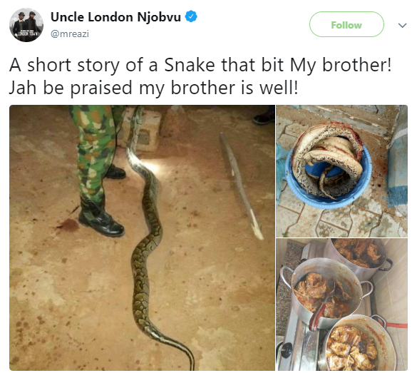 See what a Nigerian soldier did to a Huge python that bit him(photos)